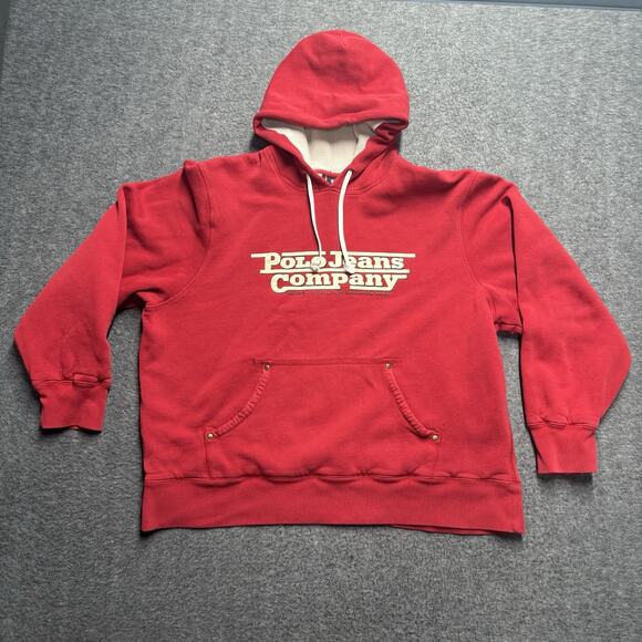 Vintage Polo Jeans Ralph Lauren Hoodie Men's XL Red Spell Out Sweatshirt - Picture 2 of 8